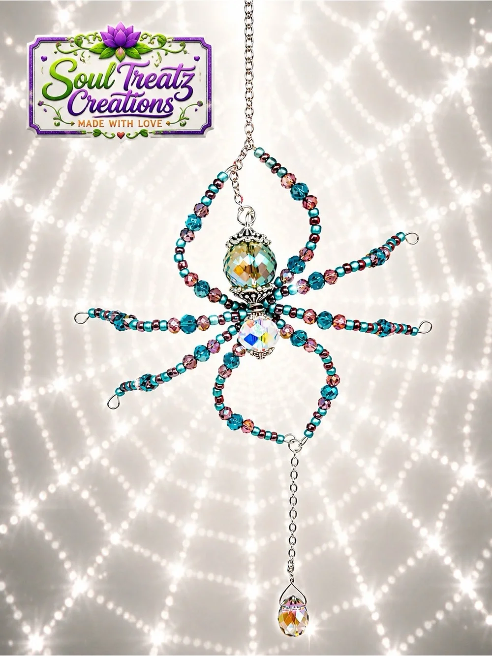Soul Treatz Creations Teal and Purple Beaded Wall Hanging Art